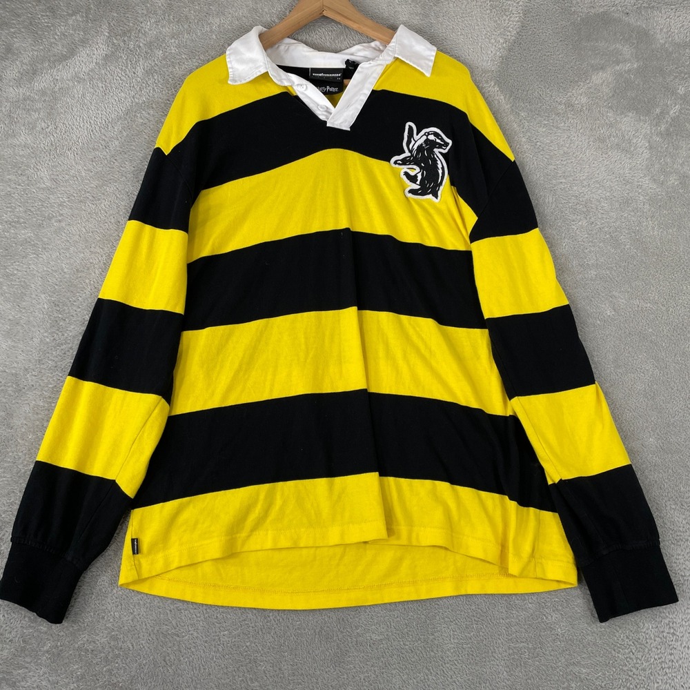 Harry Potter Hufflepuff Shirt Mens XL Yellow Black The Hundreds Rugby Striped